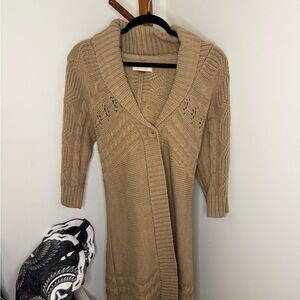 Long Tan Cable Knit Sweater